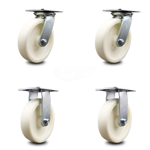 8 Inch Nylon Caster Set with Roller Bearings 2 Swivel 2 Rigid